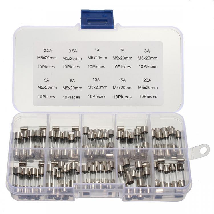 shopping כלים מקצועיים DANIU 100Pcs 5x20mm 0.2A-20A Quick Blow Glass Tube Fuse Assorted Kit Fast-blow Glass Fuses
