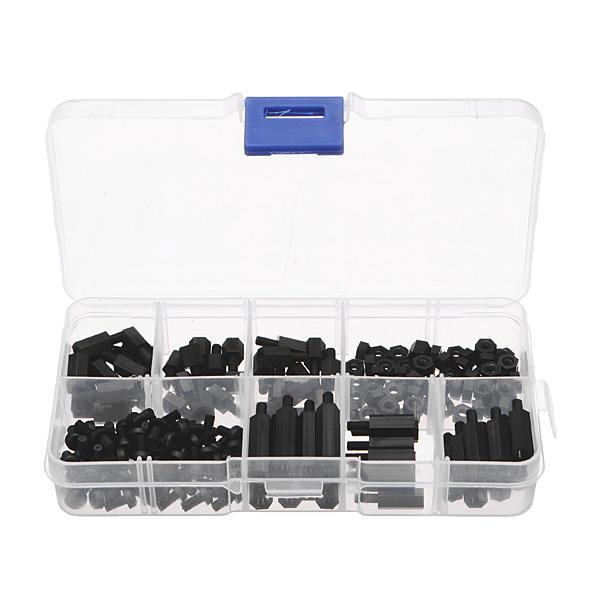 shopping כלים מקצועיים 180pcs M3 Nylon Black M-F Hex Spacers Screw Nut Assortment Kit