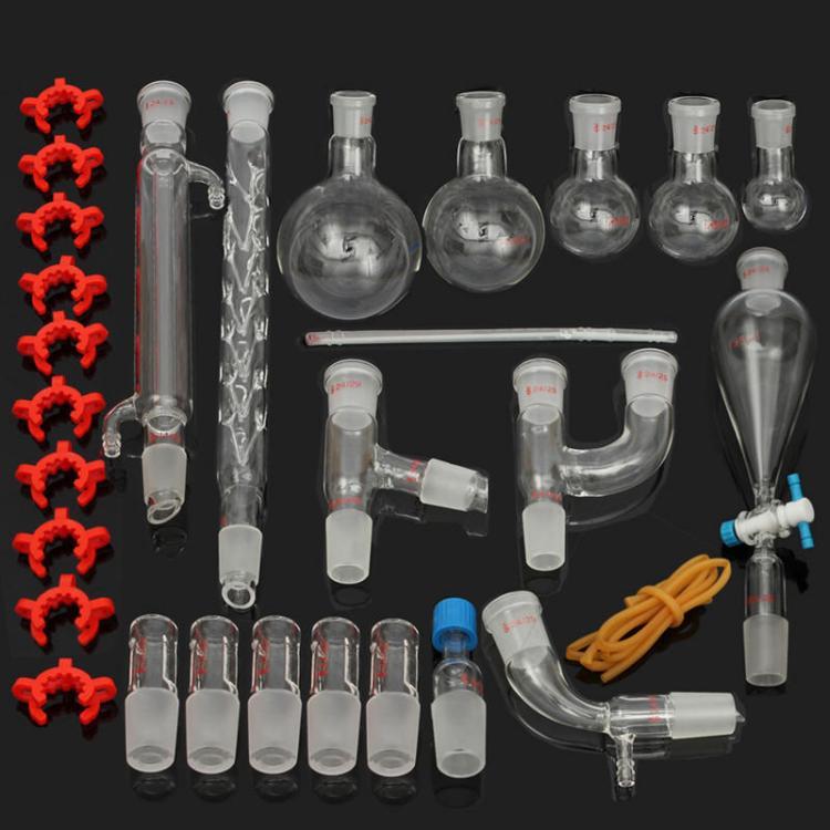 shopping ציוד מעבדה 29Pcs/Set 24/29 Laboratory Glassware Kit 25/50/100/250/500mL Flask Lab Chemistry Glass Ground Joint Distillation Separation