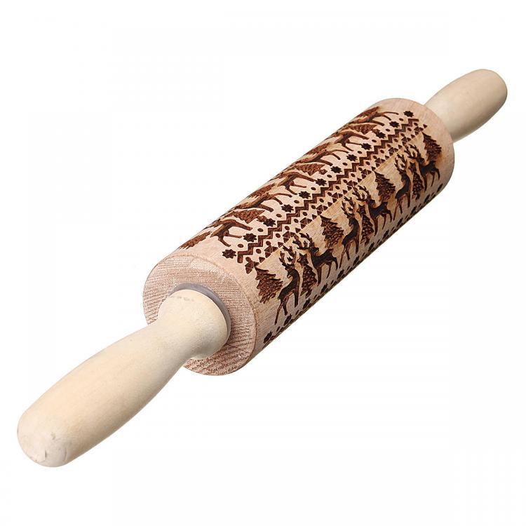 shopping ציוד מעבדה Christmas Elk Print Rolling Pin Engraved Rolling Pin Wooden Embossing Embossed Baking Tools