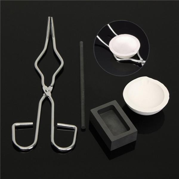 shopping ציוד מעבדה 4Pcs Torch Melting Kit Gold &amp; Silver Crucible Tong Rod Graphite Ingot Mold Set