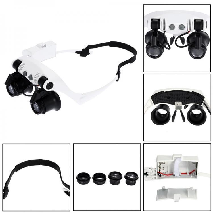 shopping כלי מדידה DANIU Portable Head Wearing Magnifying Glass 10X 15X 20X 25X LED Double Eye Repair Magnifier Loupe
