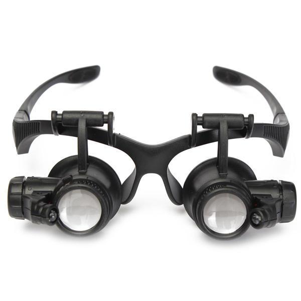 shopping כלי מדידה 10X 15X 20X 25X LED Magnifier Loupe Glasses Double Eye Jeweler Watch Repair Changable Lens