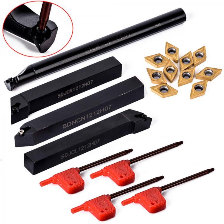shopping כלים מכאניים Machifit 10pcs DCMT070204 Carbide Inserts with 4pcs 12mm Lathe Boring Bar Turning Tool Holder