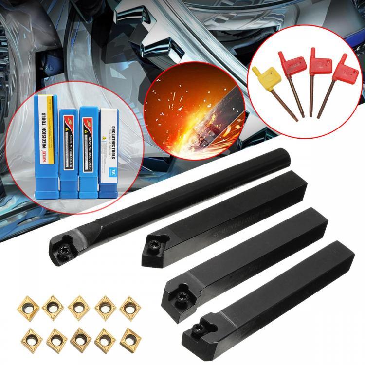 shopping כלים מכאניים 4pcs SCLCR/L SCMCN 12mm Lathe Boring Bar Turning Tool Holder With 10pcs CCMT09T304 Carbide Inserts