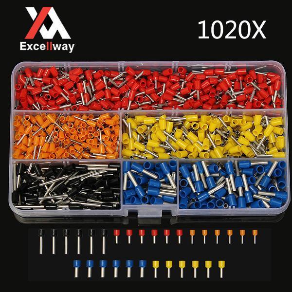 shopping ציוד חשמל Excellway&reg; CT05 1020Pcs Wire Copper Crimp Connector Insulated Cord Pin End Terminals