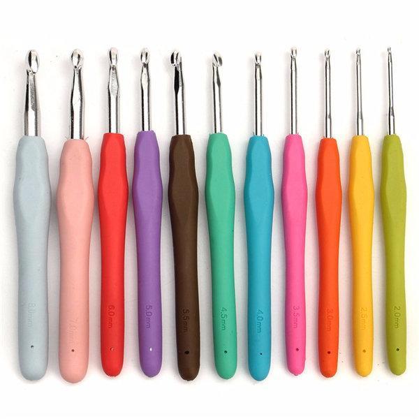 shopping ציוד חשמל 11pcs Multicolor Soft Plastic Handle Aluminum Weave Crochet Hooks Knitting Needles