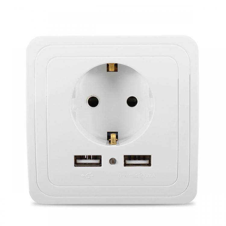 shopping ציוד חשמל Excellway&reg; 1.5A/2A Dual USB Ports Wall Charger Power Adapter Socket Outlet Panel EU Plug Mount