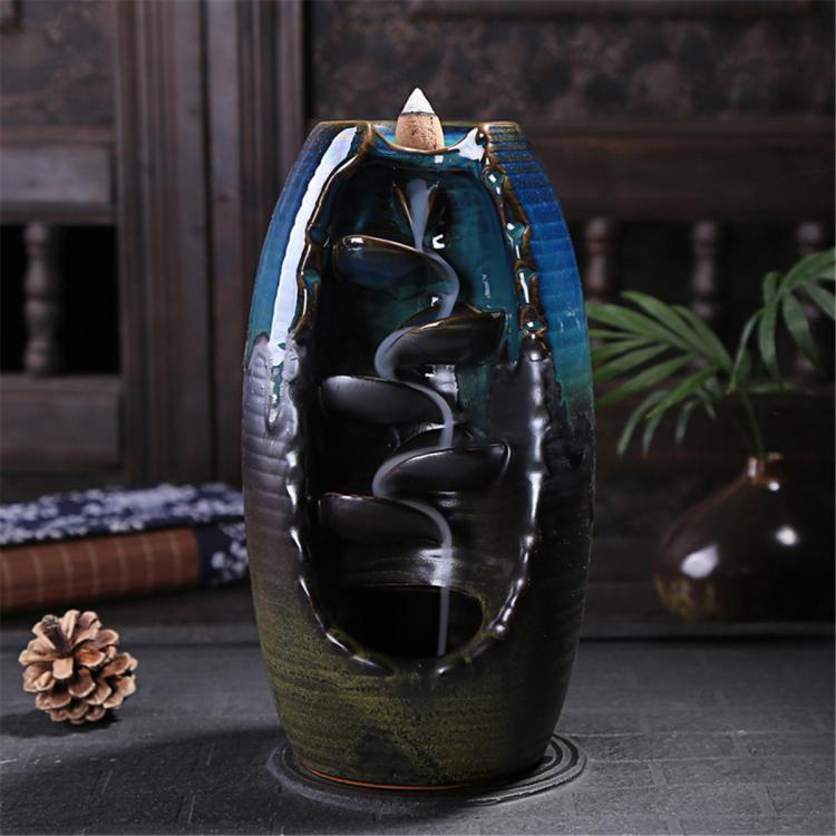 shopping ציוד לבית Porcelain Waterfall Backflow Ceramic Incense Burner Censer Holder Decor 10 Cones Office Home Decor