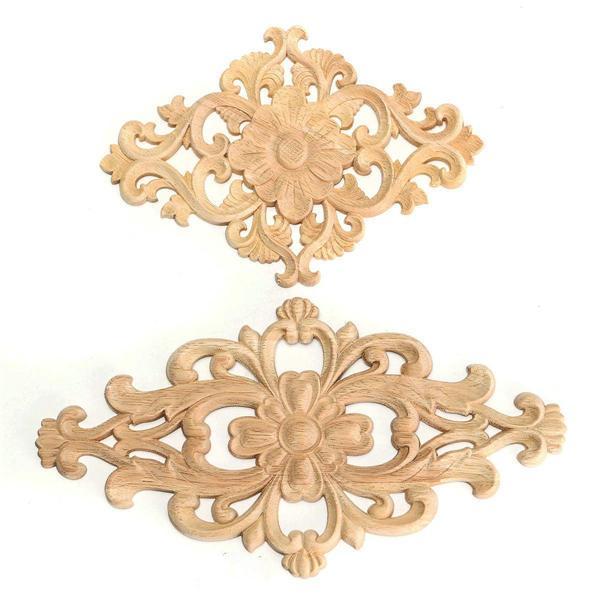 shopping ציוד לבית Unpainted Wood Oak Carved Onlay Applique Furniture Home Decor 21x11cm/28x15cm