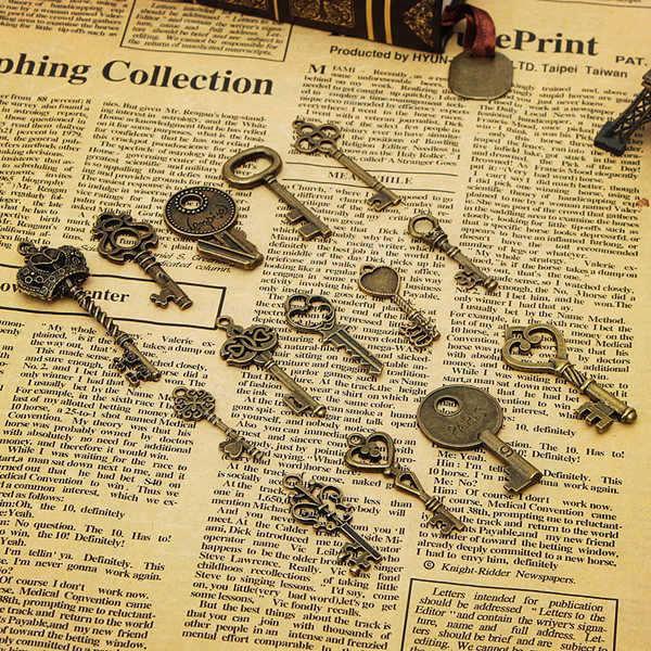 shopping ציוד לבית 14pcs Retro Vintage Old Style Key Pendants DIY Accessaries