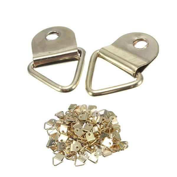 shopping ציוד לבית 100pcs Golden Metal Photo Picture Frame Hook Hanger Triangle Ring
