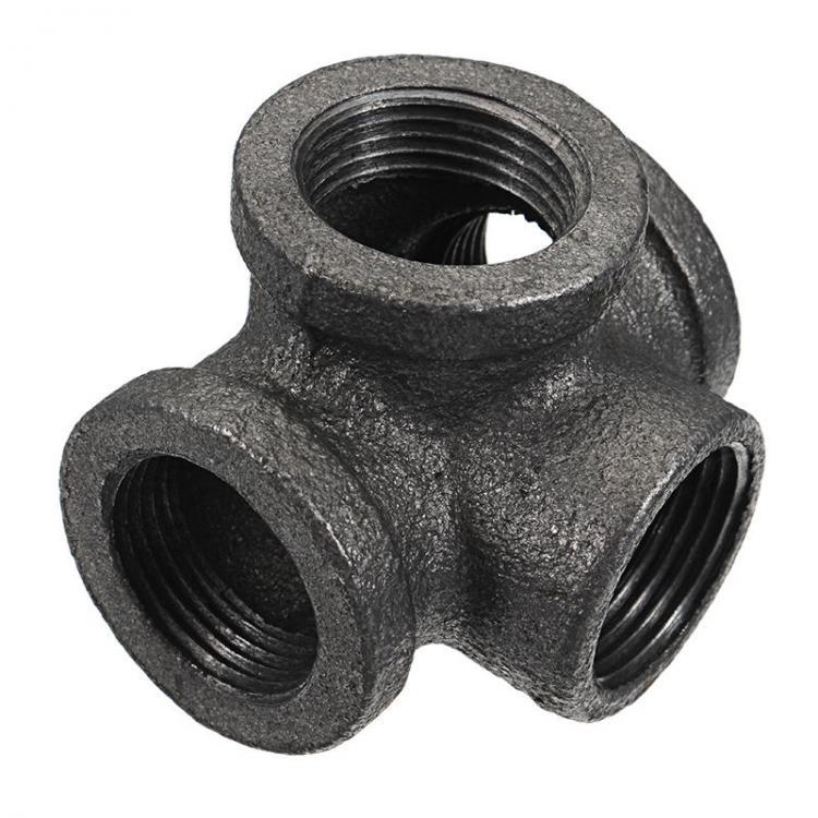 shopping ציוד לבית 1/2" 3/4" 1" 4 Way Pipe Fitting Malleable Iron Black Side Outlet Tee Female Tube Connector