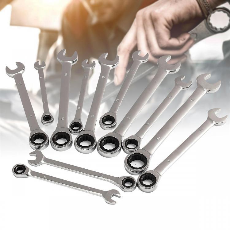shopping כלי עבודה 12Pcs 6-19mm Ratchet Wrench Set Ratcheting Spanner Car Repair Tool DIY Open Ring