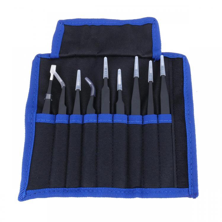 shopping כלי עבודה 9 Pcs ESD Tweezer Anti-static Stainless Steel Precision Tweezers for Electronics Nail Beauty