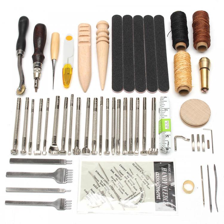 shopping כלי עבודה 59Pcs Leather Craft Hand Tools Kit For Hand Stitching/Sewing Stamping Set