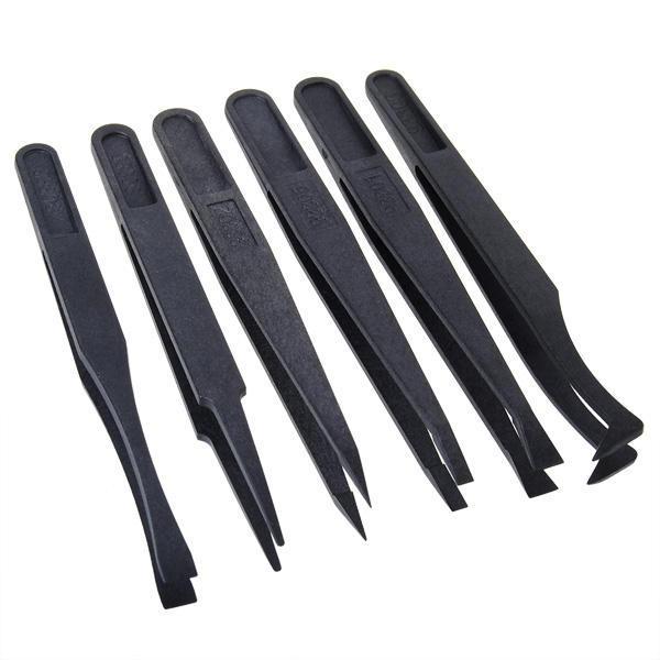 shopping כלי עבודה 6pcs Black Anti-static Plastic Tweezers Heat Resistant Repair Tool