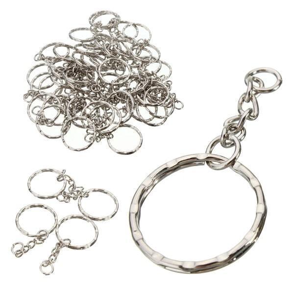 shopping כלי עבודה 50Pcs 55mm Keyring Blanks Silver Tone Keychain Key Fob Split Rings 4 Link Chain