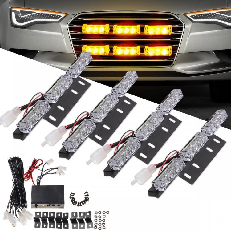 shopping אורות לרכב LED Car Grille Strobe Light Mini Police Emergency Warning Signal Flash Lamp 18W 12V Amber 4PCS