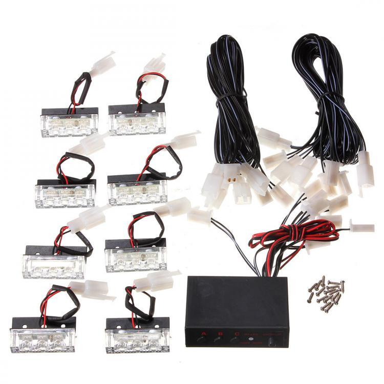 shopping אורות לרכב 8PCS 24LED Emergency Lights Warning Strobe Flash Lamp Bars Amber White 12V for Car Truck