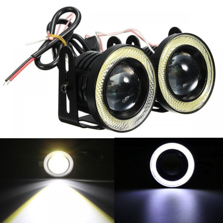 shopping אורות לרכב Universal 2.5Inch COB LED Fog Lights White Angel Eyes Halo Ring Daytime Running Lights DRL Projector Lamp 30W