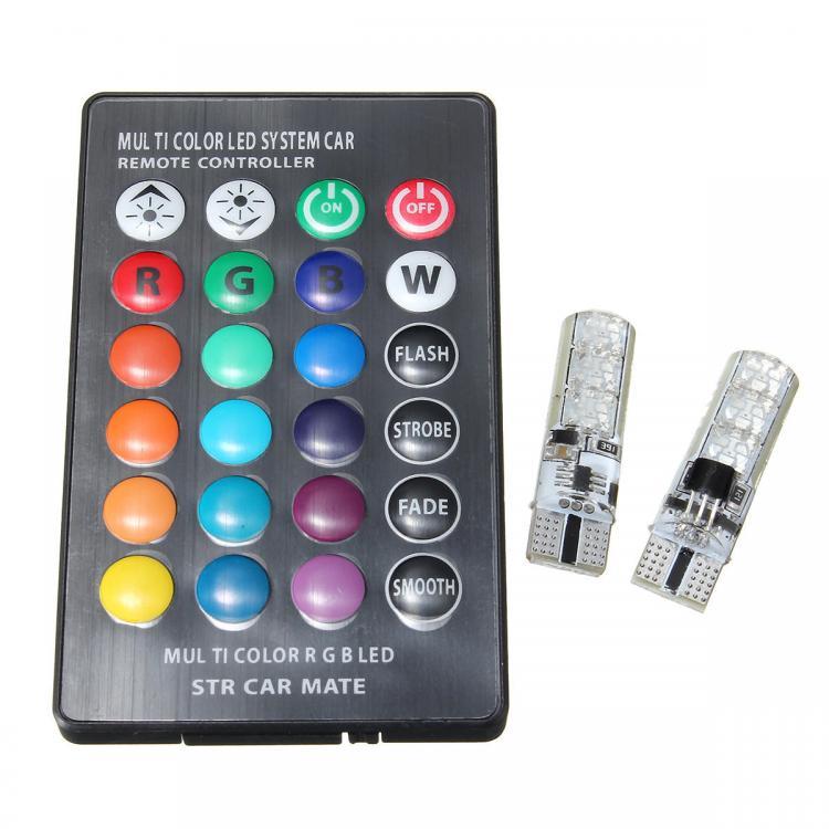 shopping אורות לרכב 2PCS T10 RGB 6SMD LED Car Side Marker Lights Dome Reading Lights Lamp Bulb with Remote Control