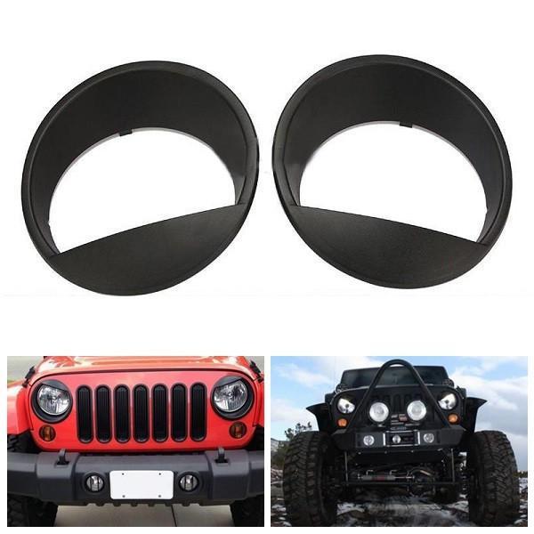 shopping אורות לרכב 2Pcs Car Angry Bird Style Matte Black Headlight Cover Bezel Eyelids For 07-15 Jeep Wrangler JK