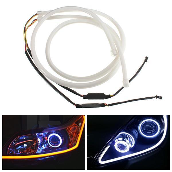 shopping אורות לרכב 85cm Flexible LED Soft Tube Guide Light Car White DRL Strip Amber Turn Signal Lamps 2PCS