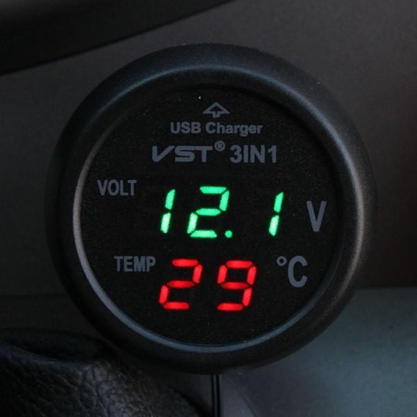 shopping ציוד אלקטרוני לרכב Car USB Charger Voltmeter Thermometer