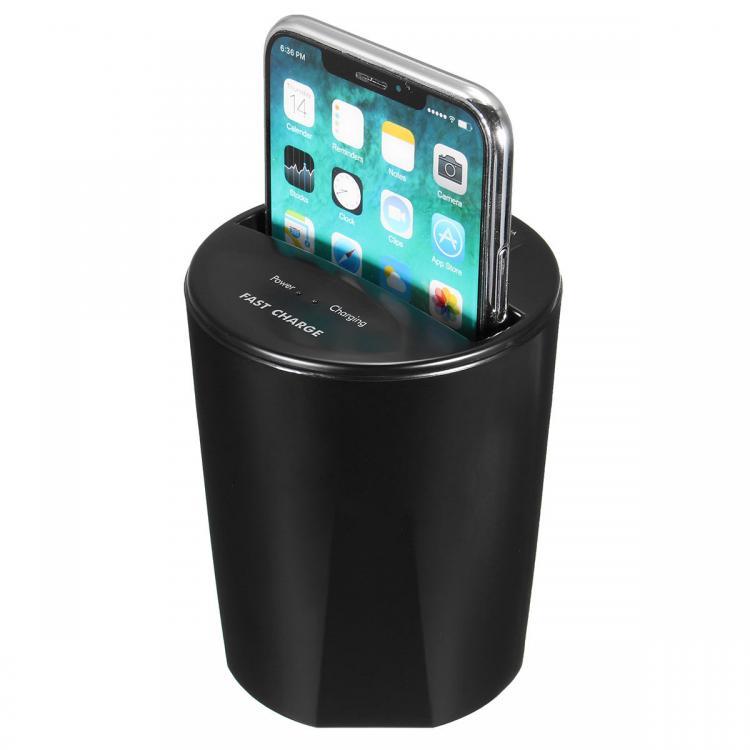 shopping ציוד אלקטרוני לרכב 10W Fast Qi Wireless Charger Car Cup Holder USB Output for iPhone X 8 S8