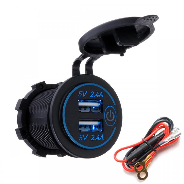 shopping ציוד אלקטרוני לרכב P18-S Touch Switch with Power Cord 2.4A+2.4A Dual USB Car Motorized BoatModified Charger Phone 12-24V