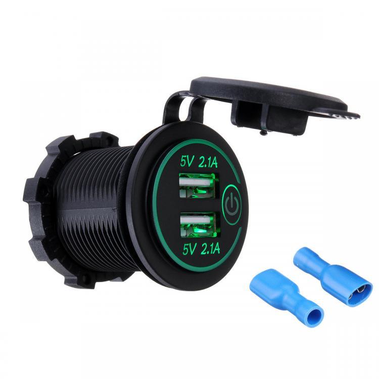 shopping ציוד אלקטרוני לרכב P15-S Touch Switch with Terminal 2.1A+2.1A Dual USB Car Motorized Modified Charger Mobile Phone12-24V