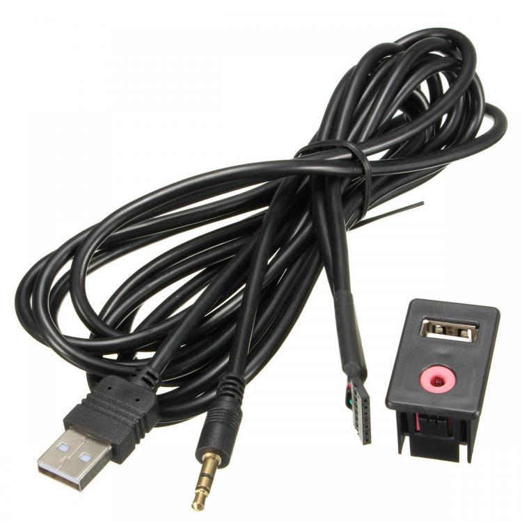 shopping מערכות שמע ומסכים לרכב Car 3.5mm USB AUX Headphone Male Jack Flush Mount Mounting Adapter Panel Input