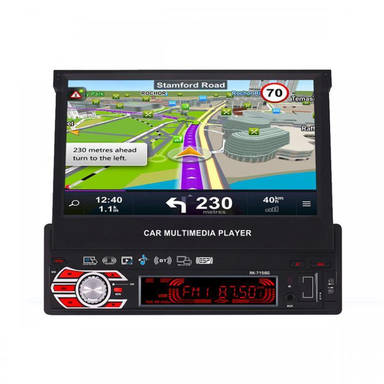 shopping מערכות שמע ומסכים לרכב 7158G 7 Inch 1 DIN Car MP5 Player Retractable Touch Screen GPS Navigation bluetooth FM AM Radio USB TF Card with Real Camera
