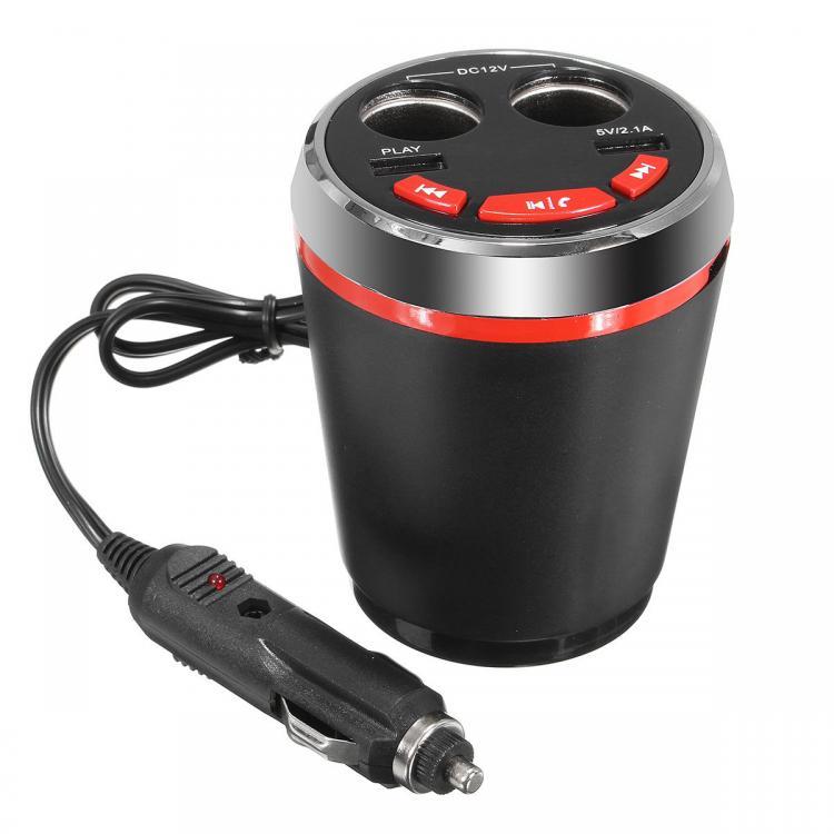 shopping מערכות שמע ומסכים לרכב Car bluetooth Cup Charger Hands Free Car Kit 2 Port USB MP3 Player