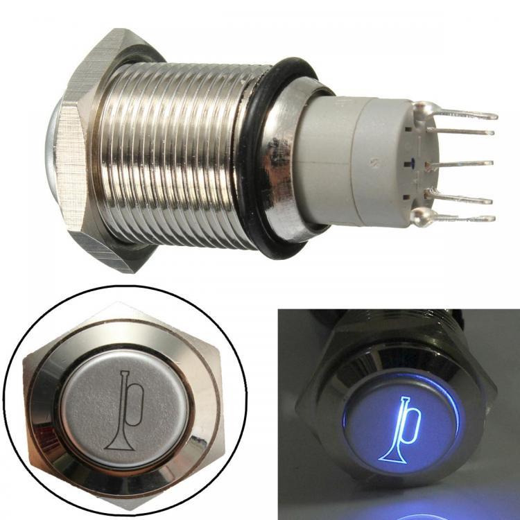 shopping חלקים לרכב 12V 16mm Waterproof Momentary Horn Metal Push Button Switch Blue LED Lighted