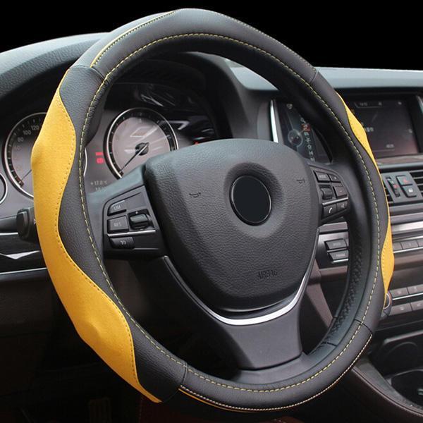 shopping אביזרי פנים לרכב 38cm Leather Car Auto Steel Ring Wheel Glove Cover Multicolor