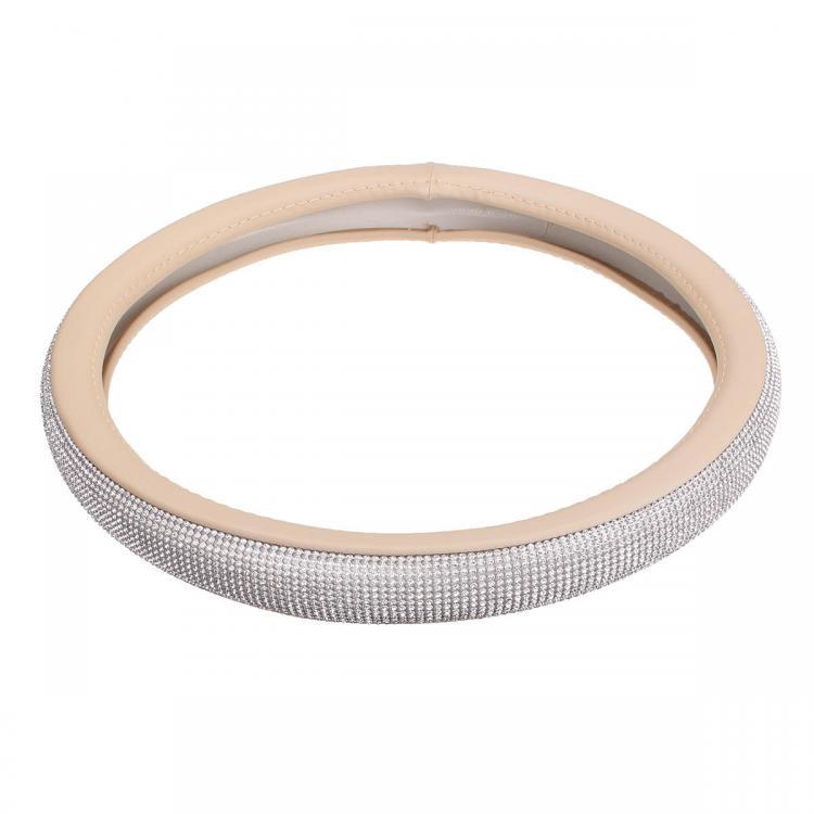 shopping אביזרי פנים לרכב Universal 38cm Leather Car Steering Wheel Covers with Crystal Rhinestone for Women Girl Driver
