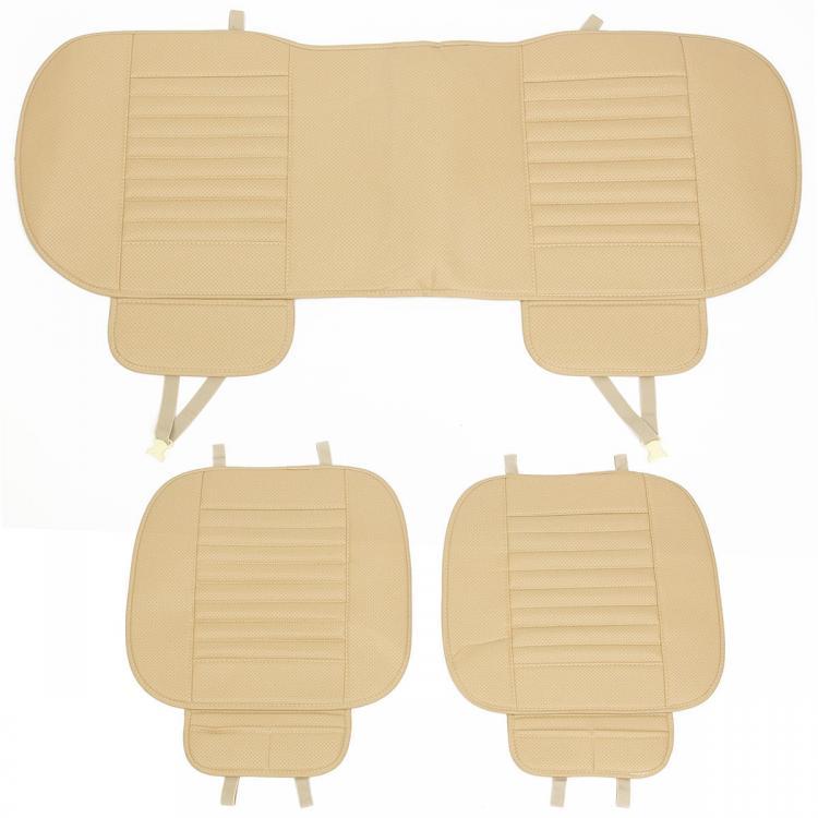 shopping אביזרי פנים לרכב 3pcs Car Front Rear Seat Cover Breathable PU Leather Bamboo Charcoal Pad Mat Car Seat cushion