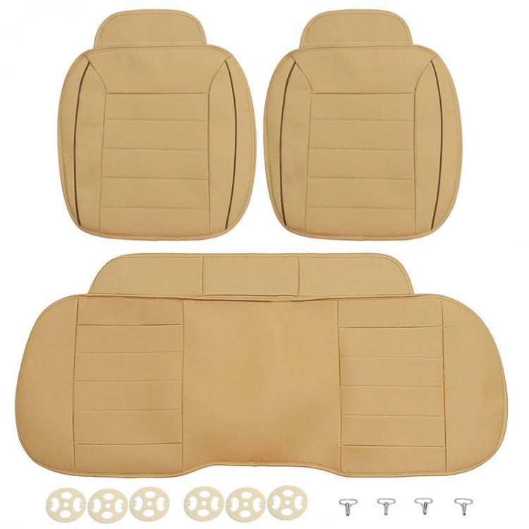 shopping אביזרי פנים לרכב 3pcs PU Leather Car Front Rear Seat Covers Universal Seat Protector Seat Cushion Pad Mat