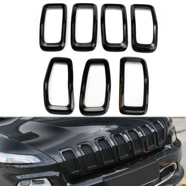 shopping אביזרי חוץ לרכב ABS Black Front Grille Decorate Trim Ring Insert Cover Kit For Jeep Cherokee 2014-2016
