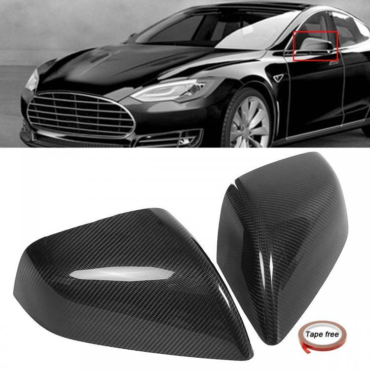 shopping אביזרי חוץ לרכב Pair Real Carbon Fiber Add-On Car Side Mirror Cover Caps for Tesla Model S 2012-2017