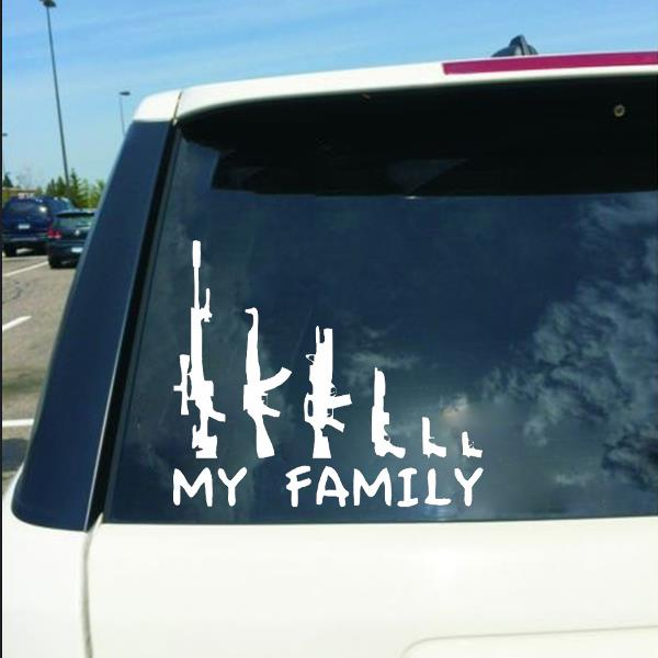shopping אביזרי חוץ לרכב Car Sticker MY FAMILY Gun Decals Vehicle Truck Bumper Window Wall Mirror Decoration