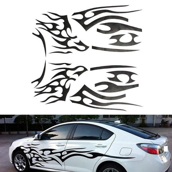 shopping אביזרי חוץ לרכב 2Pcs Black Vinyl Graphics Car Decals Sticker Flame Pattern Auto Body Decoration Universal