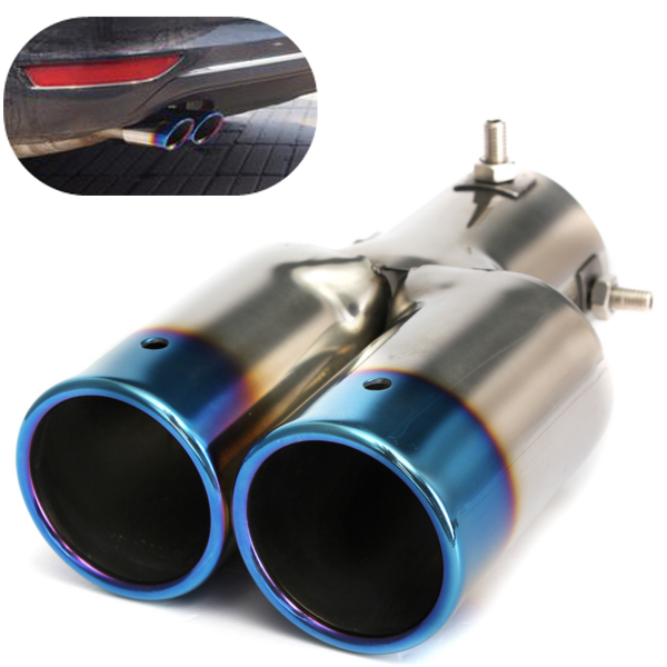 shopping תיקון הרכב ותחזוקה Universal Tip 6cm Inlet &amp; Blue Dual Outlet Stainless Steel Exhaust Muffler