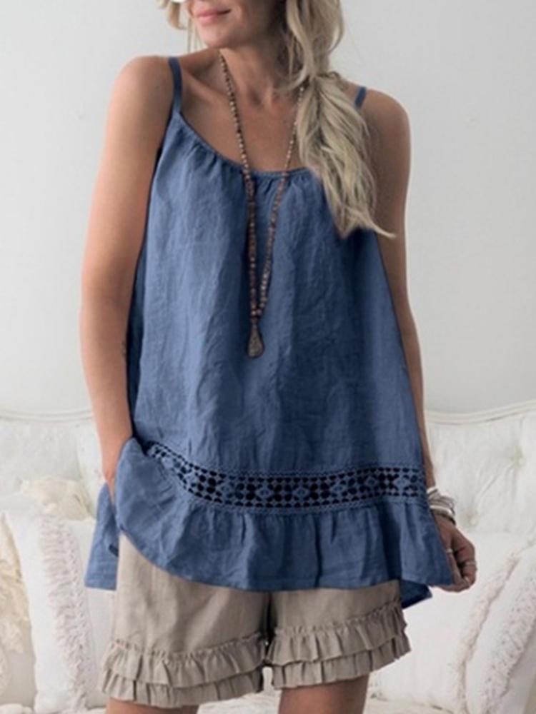 shopping חולצות וסוודרים S-5XL Women Lace Straps Round Neck Tank Tops