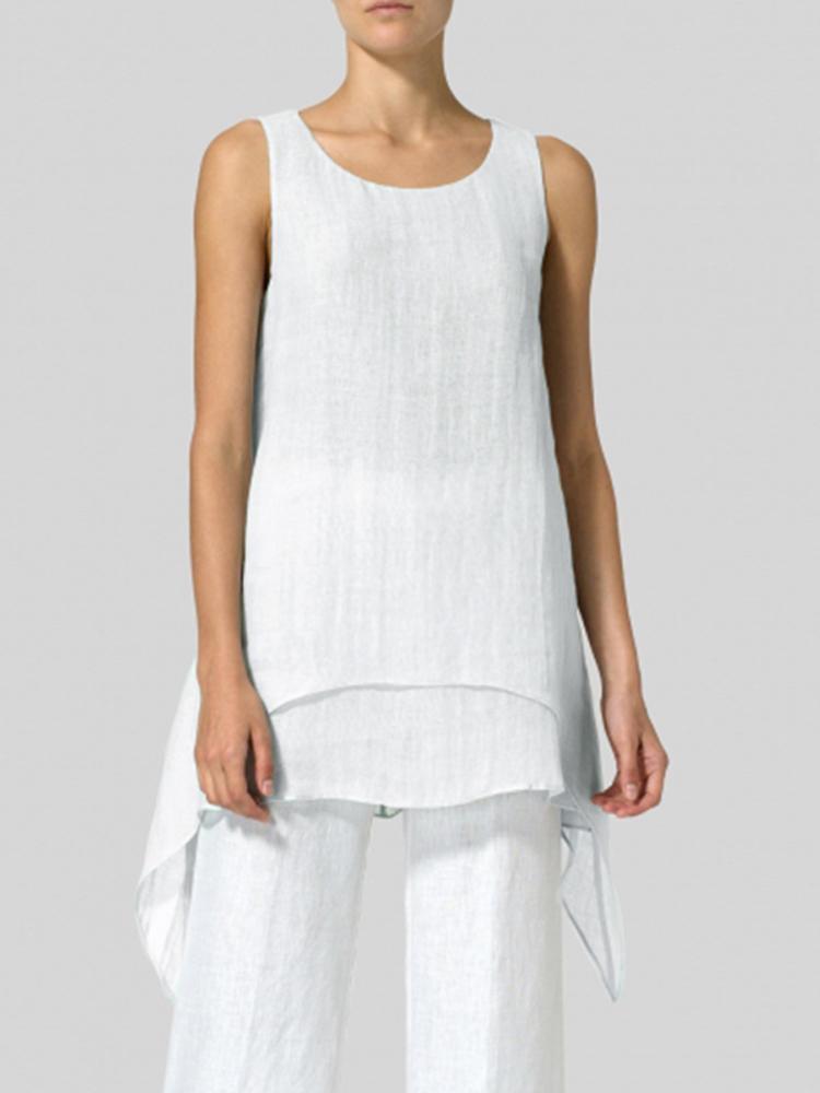 shopping חולצות וסוודרים Women Sleeveless Crew Neck Casual Solid Tank Tops