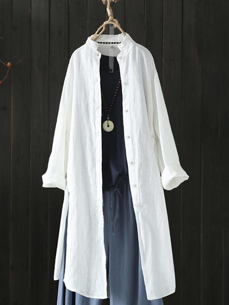 shopping חולצות וסוודרים Women Vintage Stand Collar Long Sleeve Autumn Blouse Cardiagns