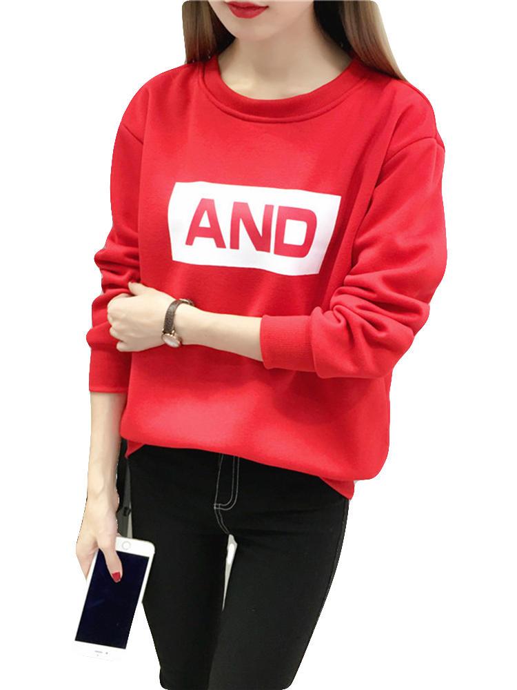 shopping חולצות וסוודרים Letters Printed Long Sleeve O-neck Sweatshirt