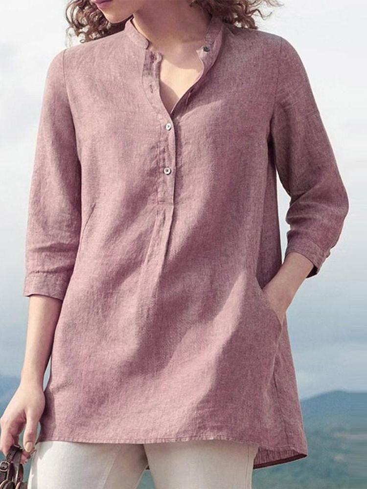 shopping חולצות וסוודרים Women 3/4 Sleeve V Neck Button Down Tops Casual Loose Shirts Blouse